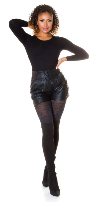 high-waisted faux leather shorts Black